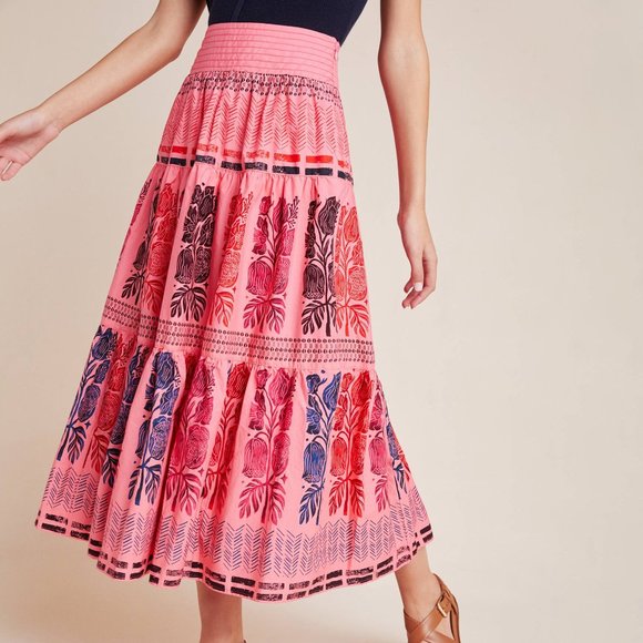 Anthropologie Blooming Print Auberte Tiered Skirt - Picture 2 of 5